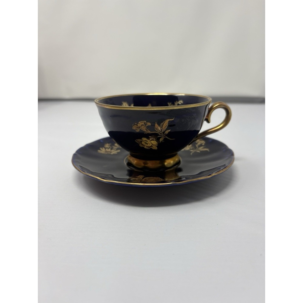 Vintage Bareuther Waldsassen Echt Cobalt Blue Demitasse Cup  Saucer 22 CRT Gold
